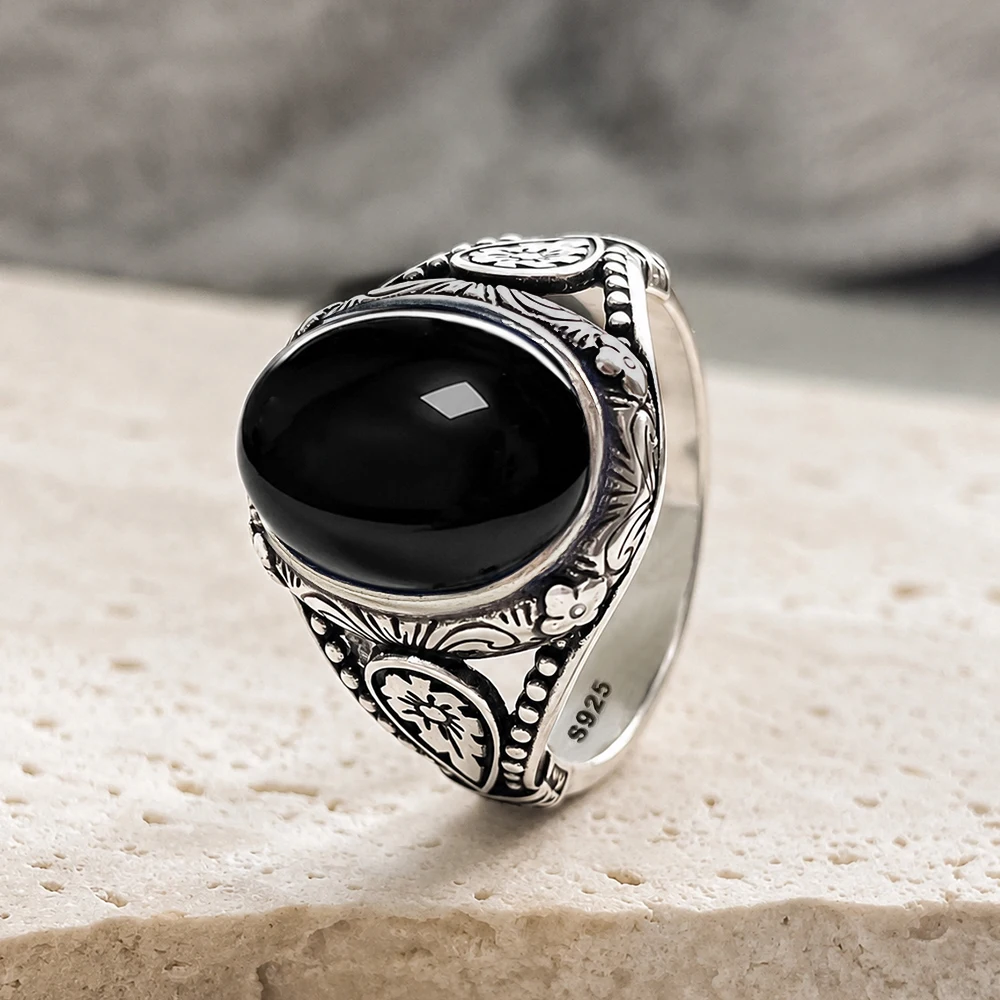 Vintage 925 Sliver Ring with Natural Labradorite 10*14MM Large Stone Oval Shaped Hip Hop Leaf Carving Ring Party Gifts for Women