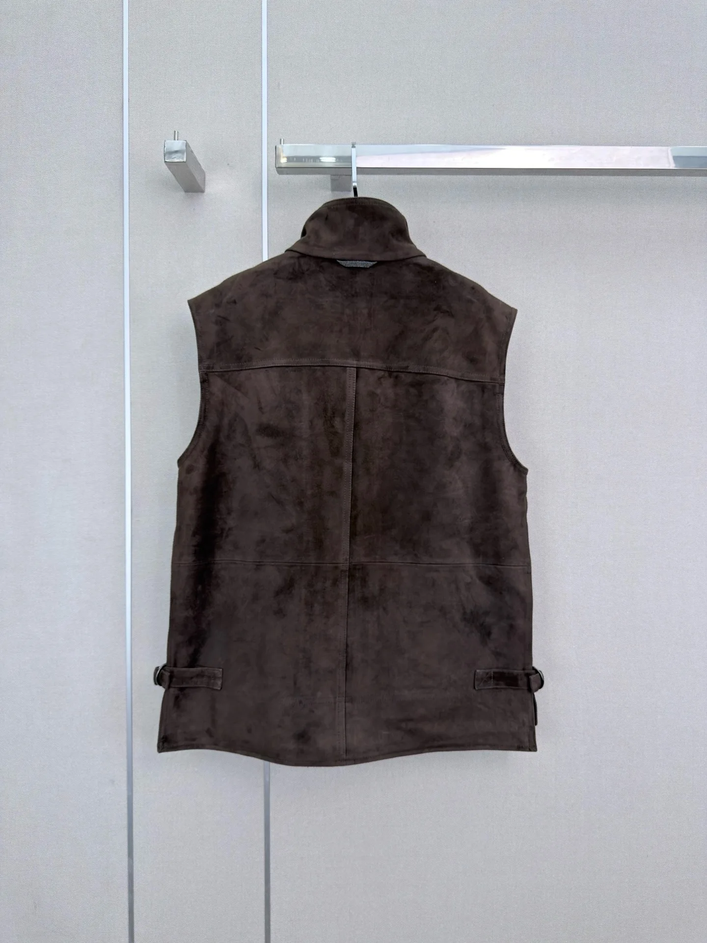 Vintage Suede Sleeveless Gilet Stand Collar Cargo Pocket Snap Front Casual Vest for Women