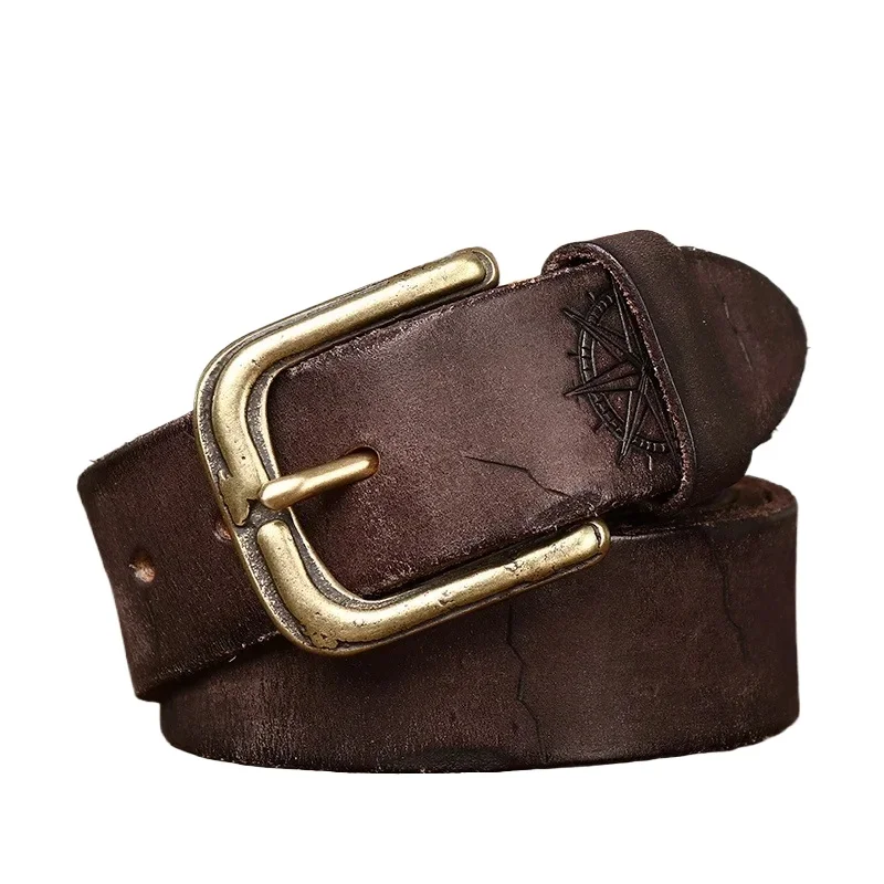 

3.8CM Men High Quality Genuine Leather Belt Luxury Designer Copper Buckle Engrave Belts Pure Cowskin Strap Male Jeans for Man