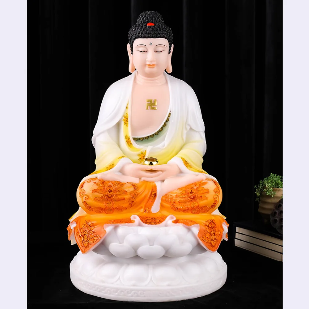 Buddhism high grade color Sakyamuni Amitabha buddha Sculpture statue home family safety health good luck efficacious Talisman