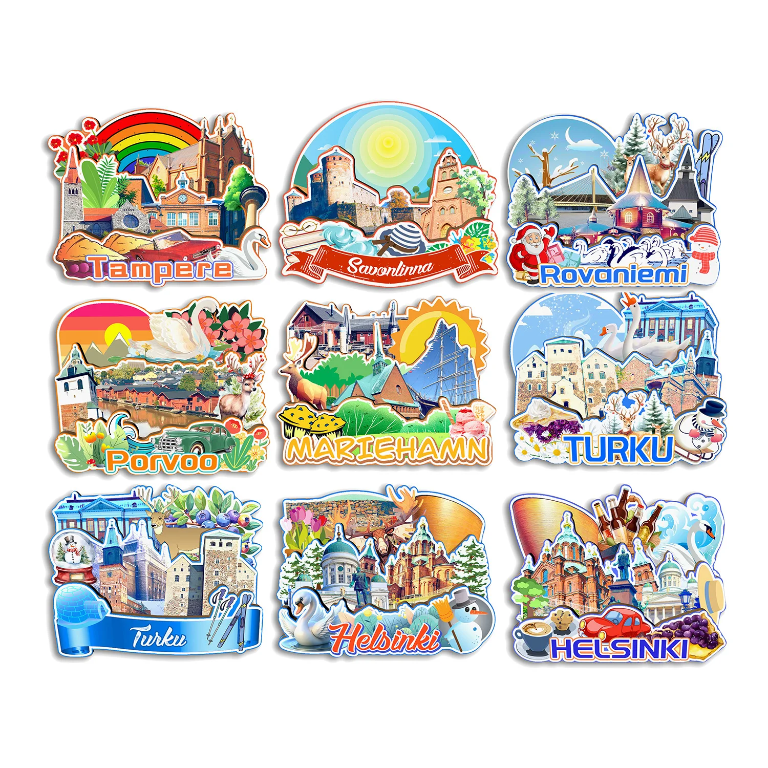 Helsinki Turku Porvoo Rovaniemi Savonlinna Tampere Mariehamn FINLAND Магнит на холодильник Путешествия Сувенир Подарок Ручной Работы