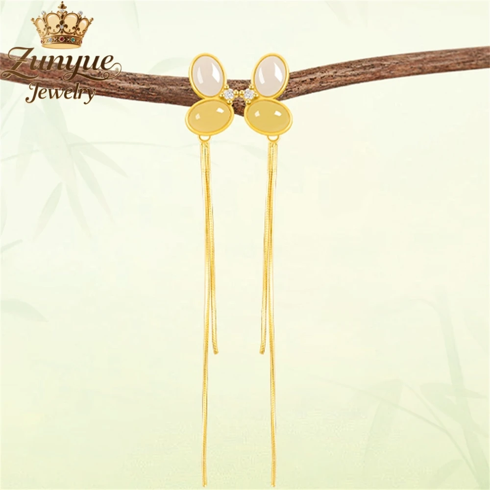 

Натуральный старый материал Hetian Jade Butterfly S925, серебро - инкрустированные серьги, ювелирные изделия роскошного качества, модные ювелирные изделия, подвески