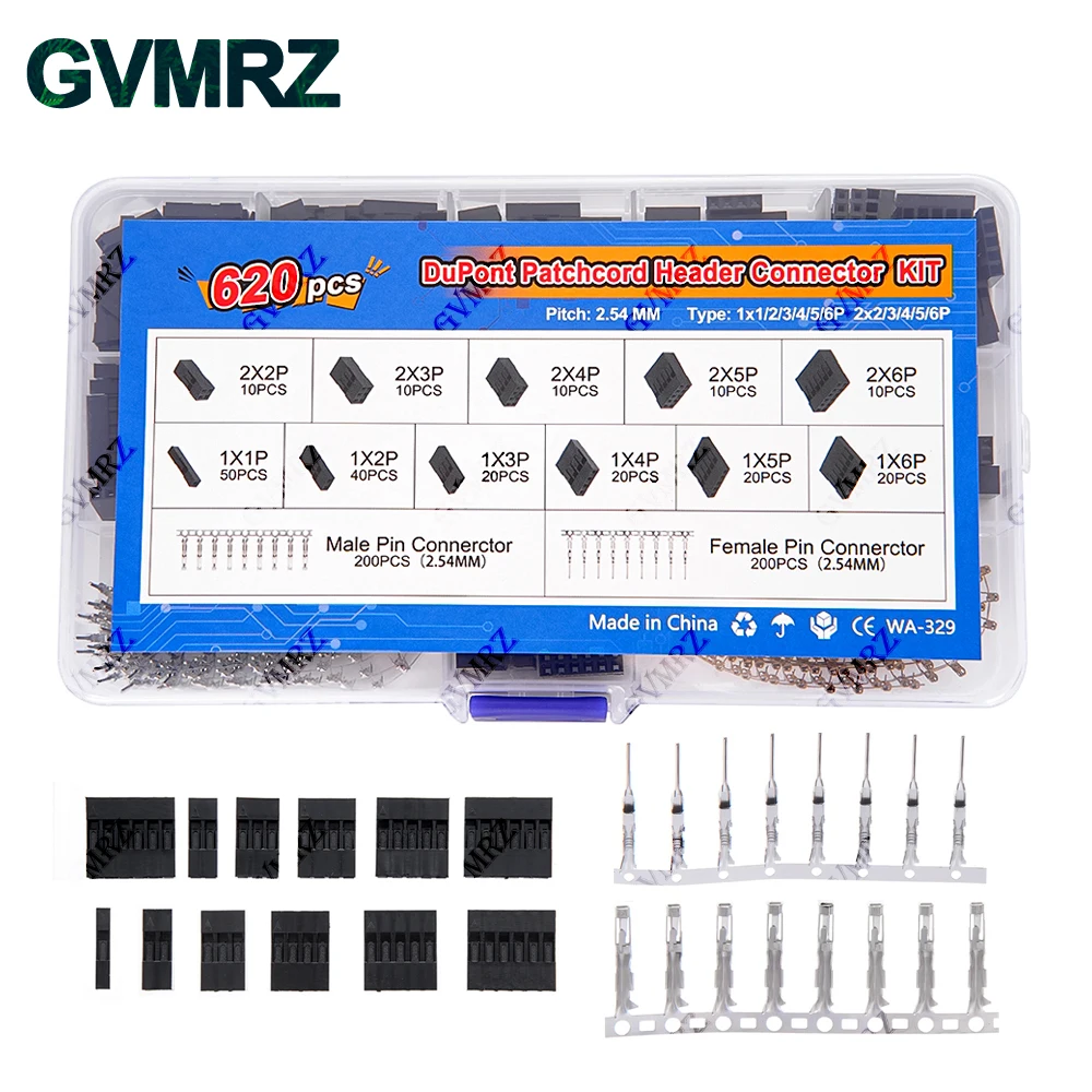 620PCS DuPont Header Connector Kit 2.54mm Male Female Pin for Electronics DIY Projects