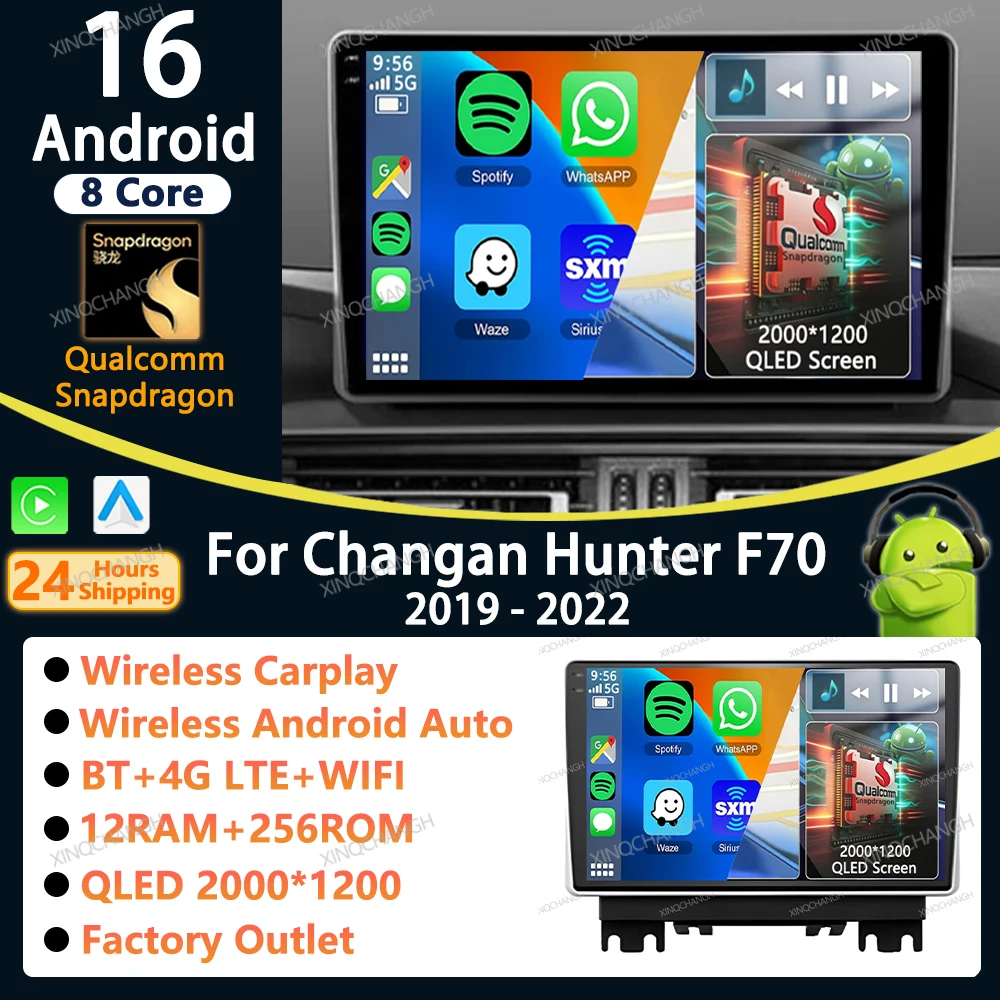 Android 16 Car Radio Carplay Auto For Changan Hunter F70 2019 - 2022 Fascia Panel Stereo Multimedia Video Player 4G LTE 5G WIFI