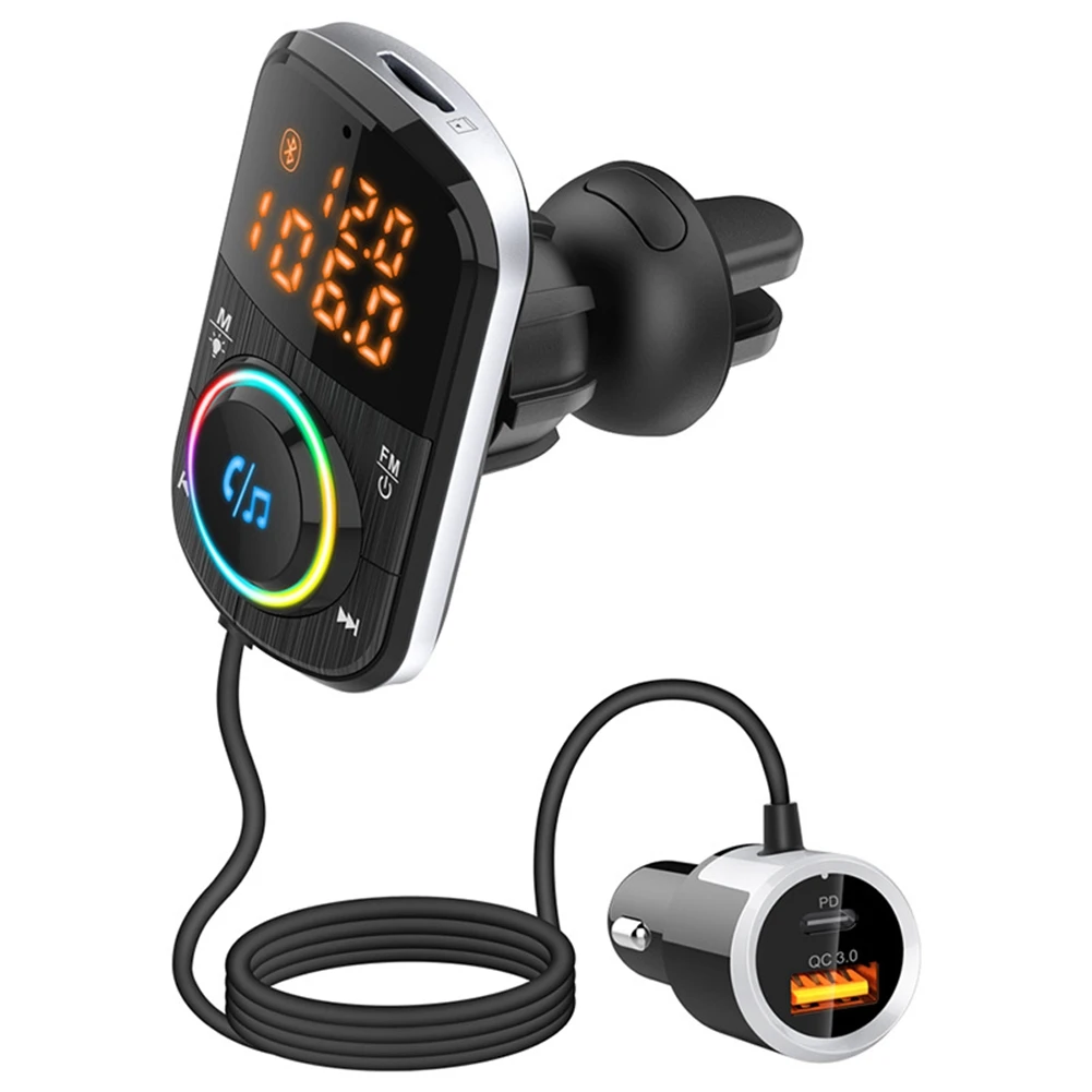 AC54-BC71 Car Bluetooth 5.0 FM Transmitter QC3.0 Fast Charge PD Car Charger MP3 Player Adapter With Ambient Light 12V-24V