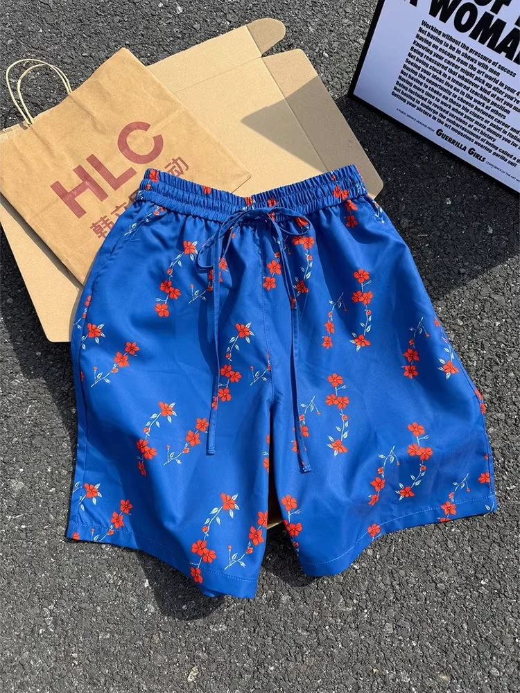 

Quick Dry Klein Blue Embroidered Shorts Men's Summer Unique Design Beach Sports Five-Quarter Length Elastic Waist Casual Fit