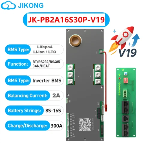 Jikong Inverter BMS V19 JK-PB2A16S30P 300A Active Balance 2A LiFePo4 Li-Ion LTO Battery 16S 48V BMS Home Energy Storage JK BMS