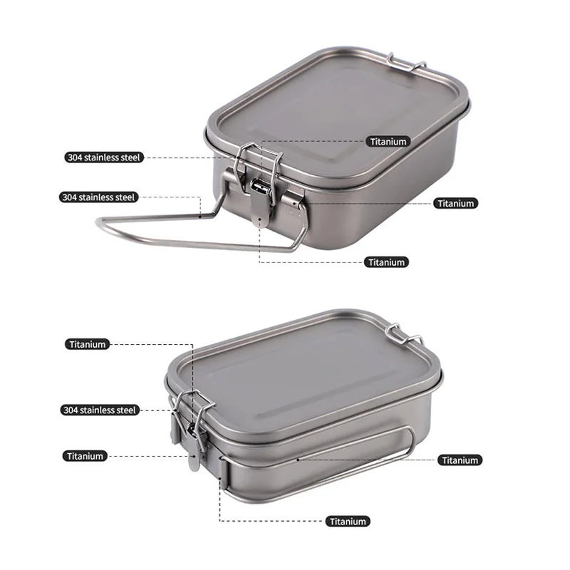 800ml/1200ml Healthy Titanium Alloy Portable Bento Dinner Box Leak-Proof Lunch Box Rectangle Food Storage Containers TitaniumBox