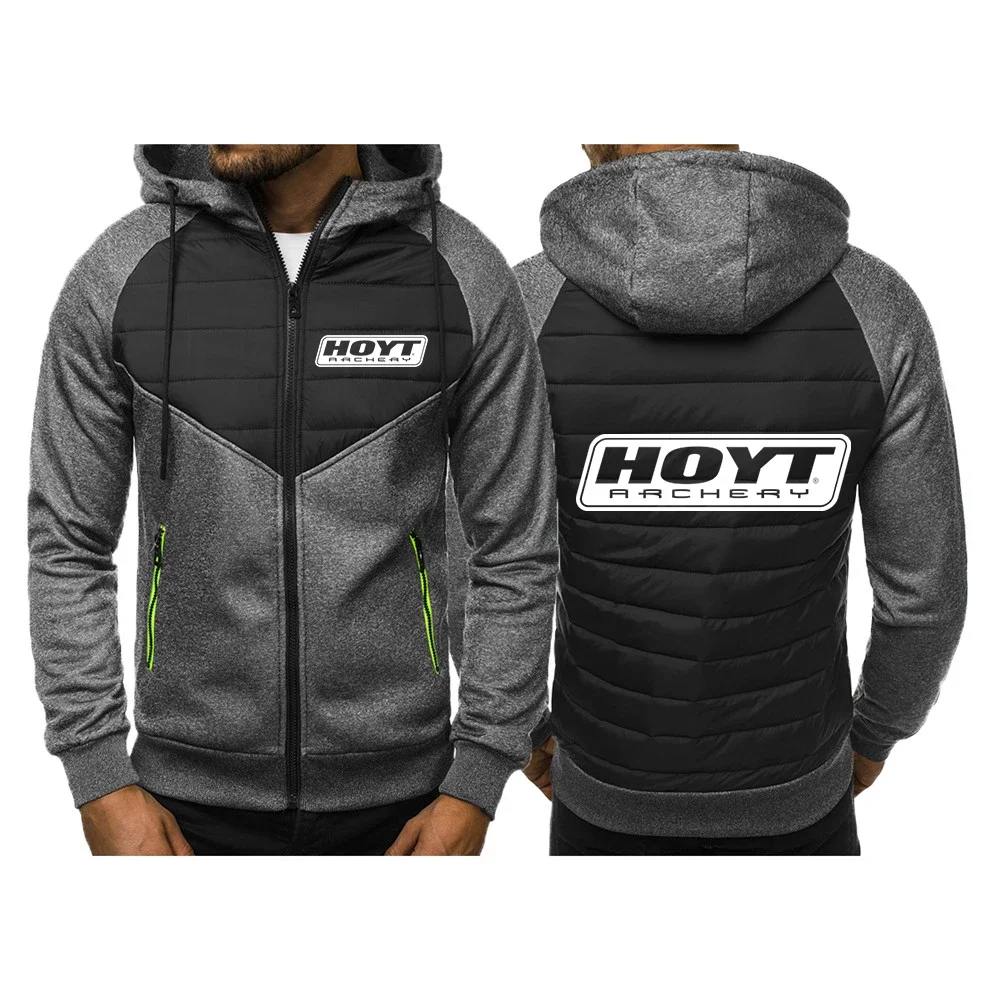 Hoyt Archery Logo Print Cardigan pour homme, veste en coton à manches longues, col à capuche chaud, patchwork, mode décontractée, printemps, automne, 2024