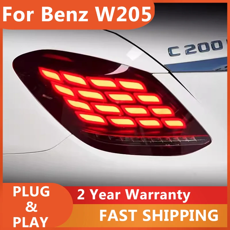 

Автомобильные аксессуары для Mercedes W205, задний фонарь 2014-2021 Benz C180 C200 C300, задний фонарь DRL + тормоз + указатель поворота + задний ход + противотуманные фары