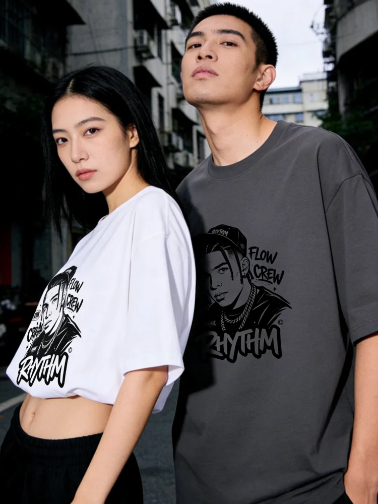 ZAZOMDE Street Style Cotton Tshirt Featuring RHYTHM Graphic Design Unisex Casual Wear Soft Breathable Fabric Daily Fashion