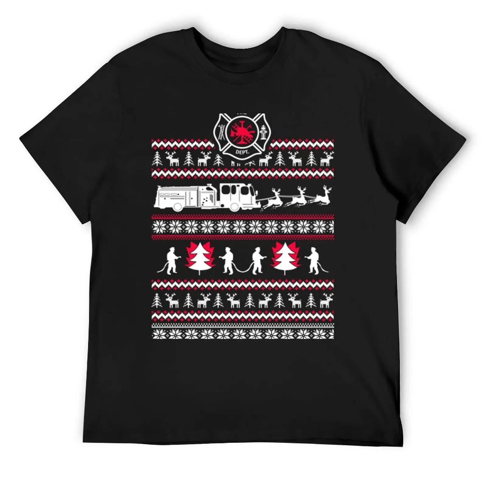 Merry Firefighter Ugly Christmas Sweater Funny Tshirt T-Shirt hippie clothes blanks oversized t shirt men