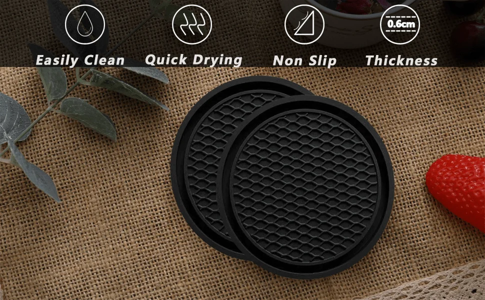 4-Piece Set Universal Car Cup Mat Anti-Slip Embedded Decorative Black Car Interior Accessories Set