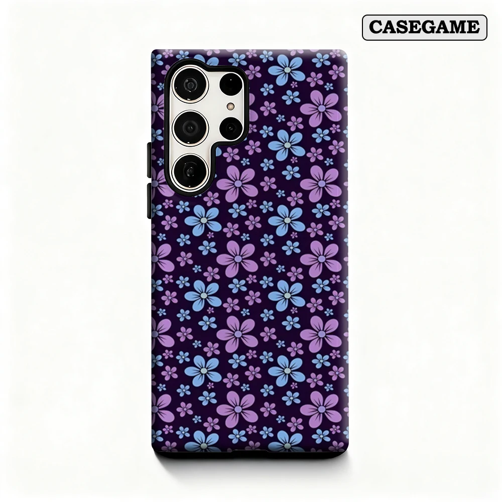 Blauwe en paarse bloemen telefoonhoesje voor Samsung Galaxy S25 Ultra S24 S23 Ultra Plus schokbestendige dubbellaagse achterkant