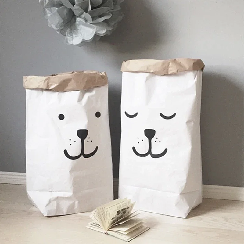 Kids Room  Kraft Paper Storage Bag Laundry Pouch Self Stand Classic Baby Toys Paper Bags  Indoor Photo Props Flower Pot Decor