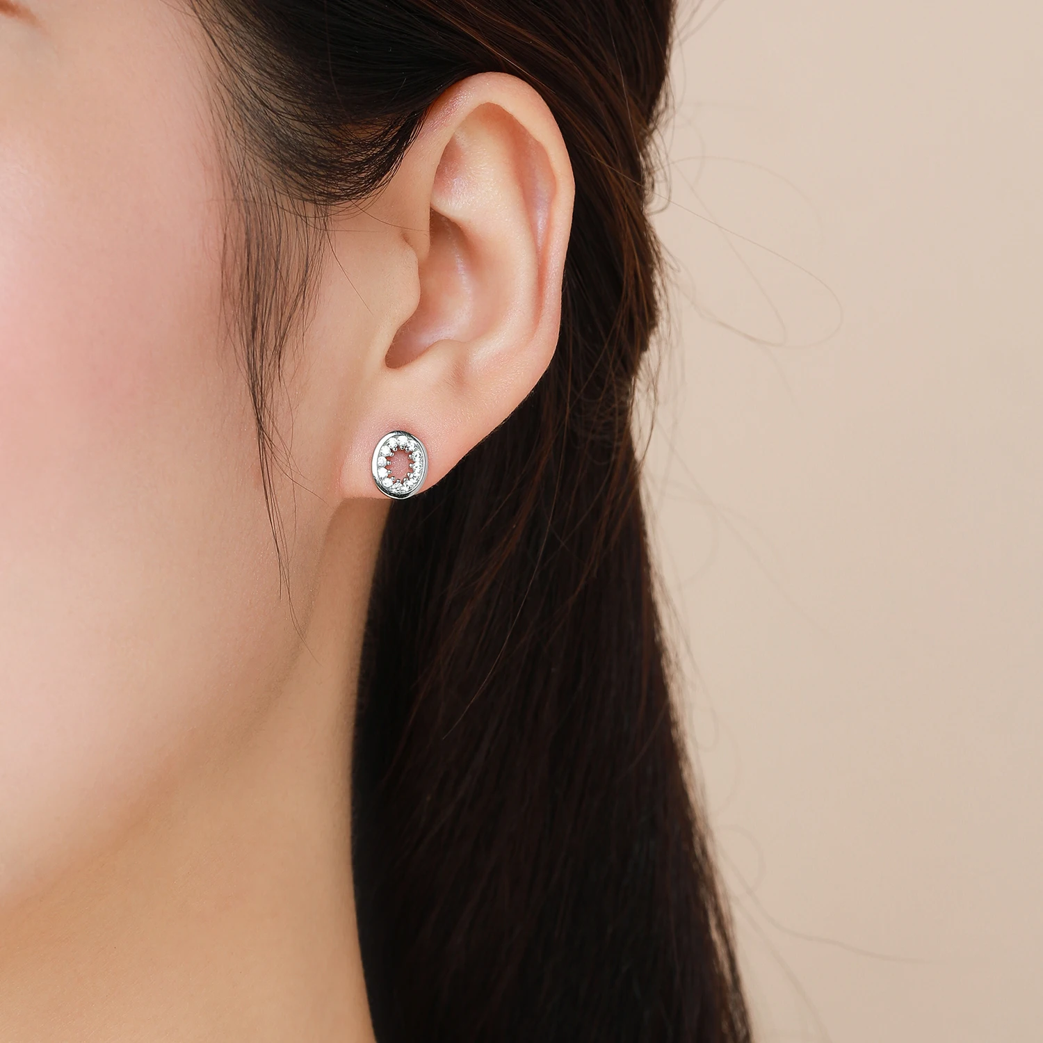 Modian Dazzling Full Paved Clear CZ Stud Earrings For Women 925 Sterling Silver Hollow Oval Wedding Statement Fine Jewelry