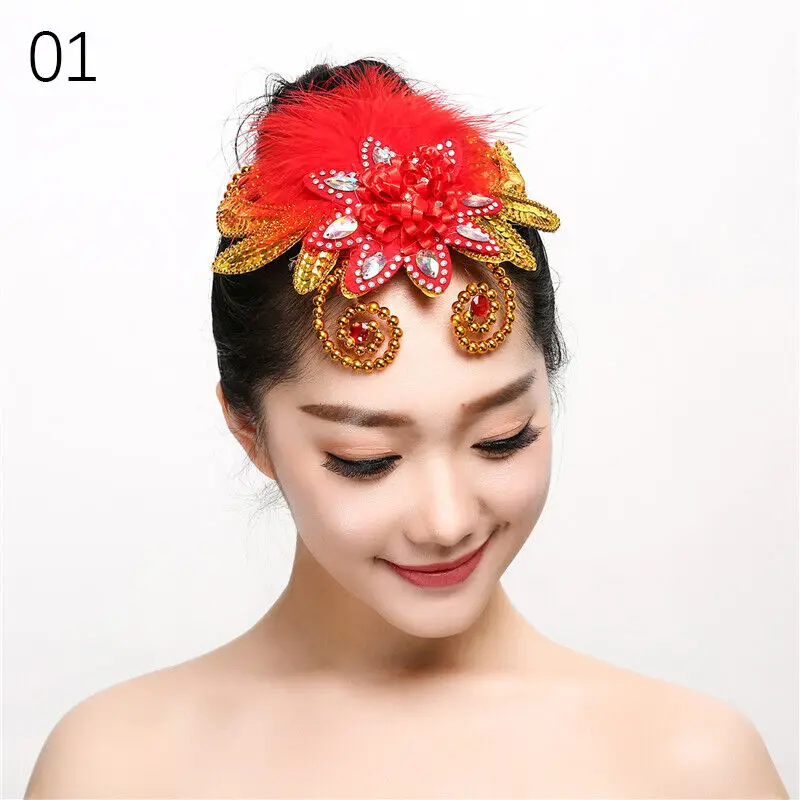 Kids Dance Latin Feather Dance Headdress Stage Performance Head Flower Women Girls Headband Bridal Hair Jewelry New