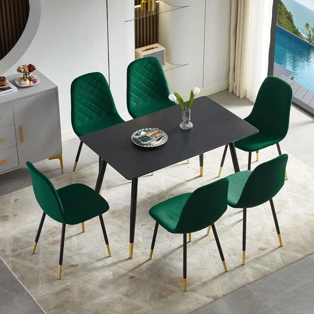 

6 Velvet Dining Chairs Set - Modern Side Chairs with Black & Gold Legs for Home, Restaurant, Café, Space-Saving Design