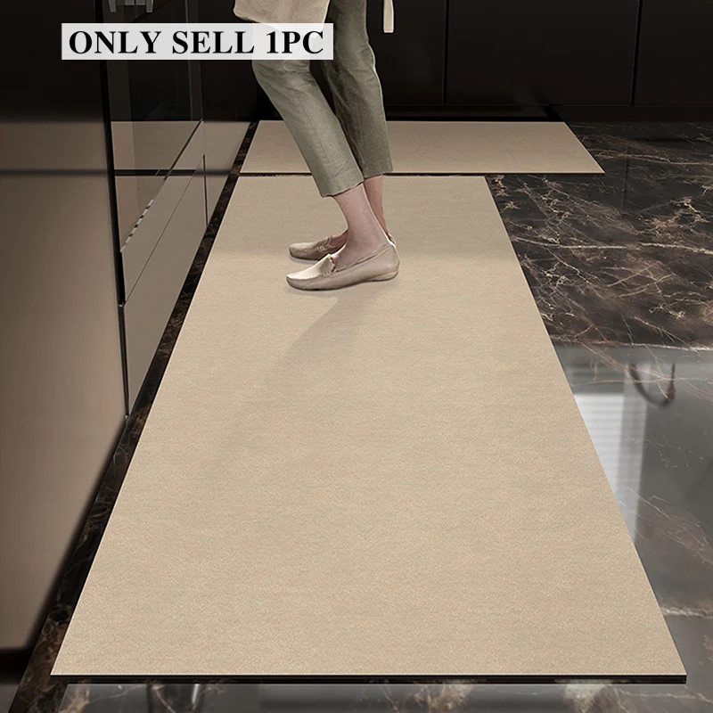 Kitchen Floor Mat PVC Leather Waterproof Rug Anti-slip Carpet Long Solid Color Carpets Oil-proof Foot Mats Home Decoration Rugs