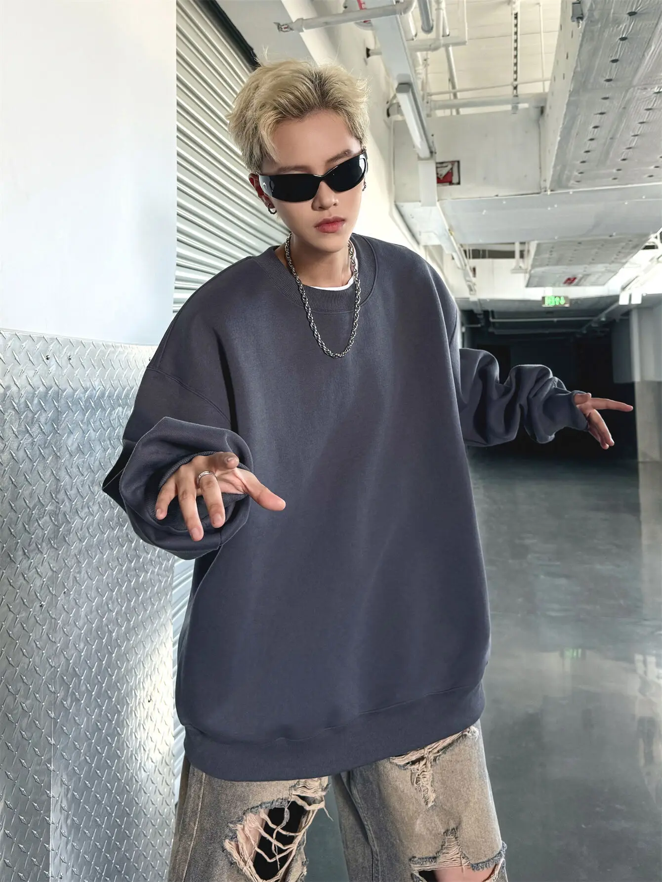 Vintage Harajuku  Men's Sweatshirts Solid Color Casual Clothing Hoodies Drop Shoulder Autumn New Male Pullovers Oversize