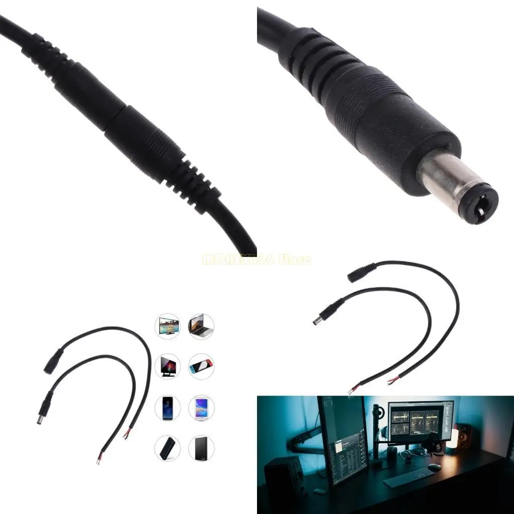 F62C 1 Pair 12V 10A Power Pigtail Barrel Plug Connector Cable, 2.1mm x 5.5mm Male Female Pigtail Connectors