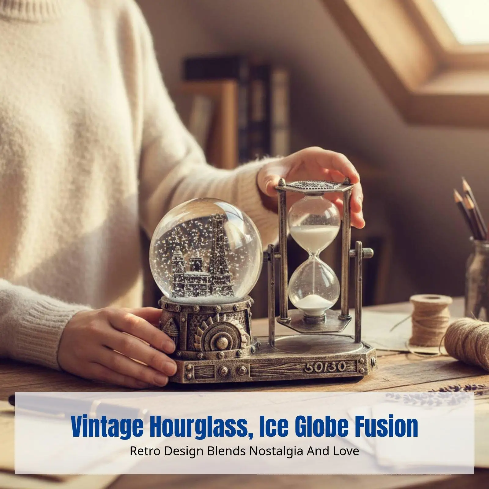 Mini Eiffel Tower Snow Globe Hourglass with Music and Warm Glow for Party Favor and Memorial Keepsake Gift