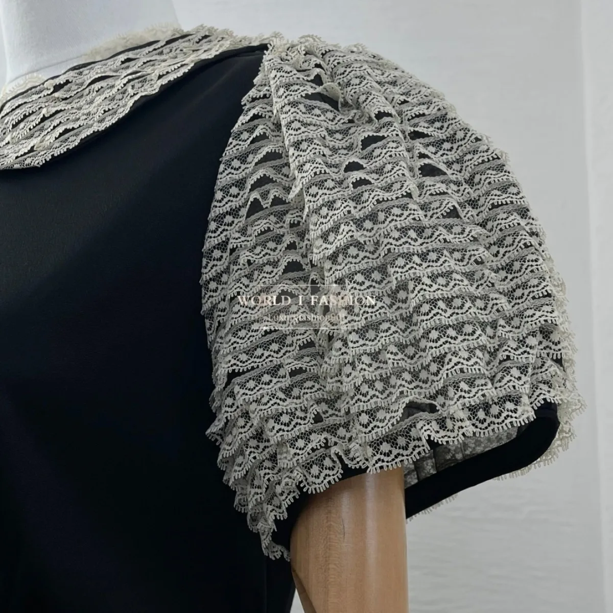 

Women's Black Short Sleeve Lace Patchwork Mini Dress 2025 High Quality