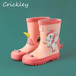 Children's Rubber Boots Cartoon Unicorn Pattern Waterproof Boots For Boys Girls Fashion Non Slip Comfortable Kids Rain Shoes