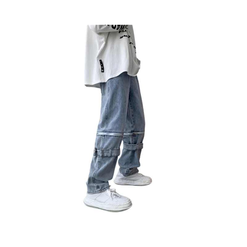 Spring/Summer 2023 Fashion Removable Zipper Jeans High Street Retro Relaxed Straight Leg Pants One Pants Two Wear