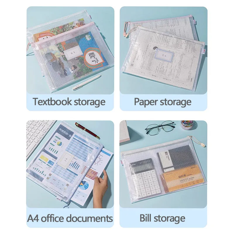 10 قطعة حقيبة بسحاب مقاوم للماء A4 A5 حقيبة مستندات شفافة القلم منتجات حفظ مجلد الجيب مكتب المدرسة التموين