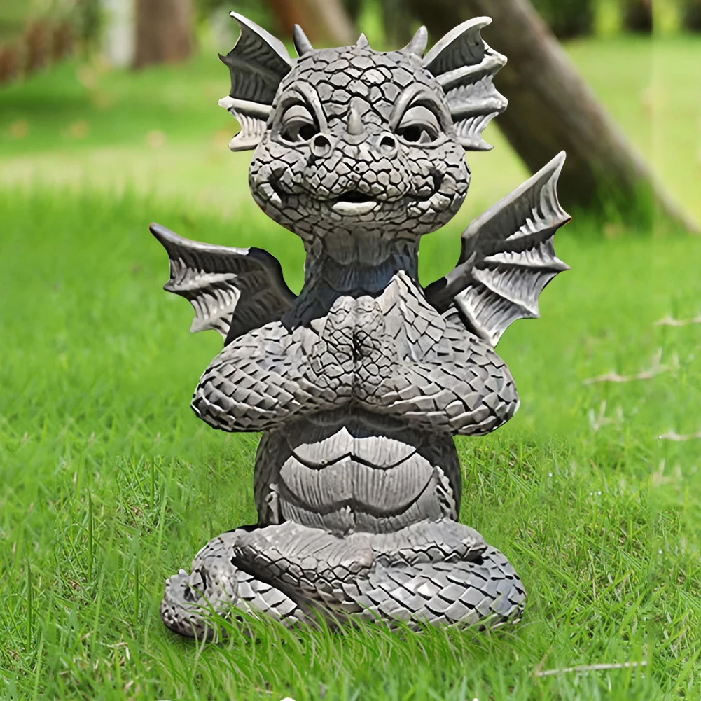 Adorable Baby Resin Dragon Figurine Garden Dragon Statue Happy Dinosaur Cheering You Resin Figurine Decorative Accent Sculpture