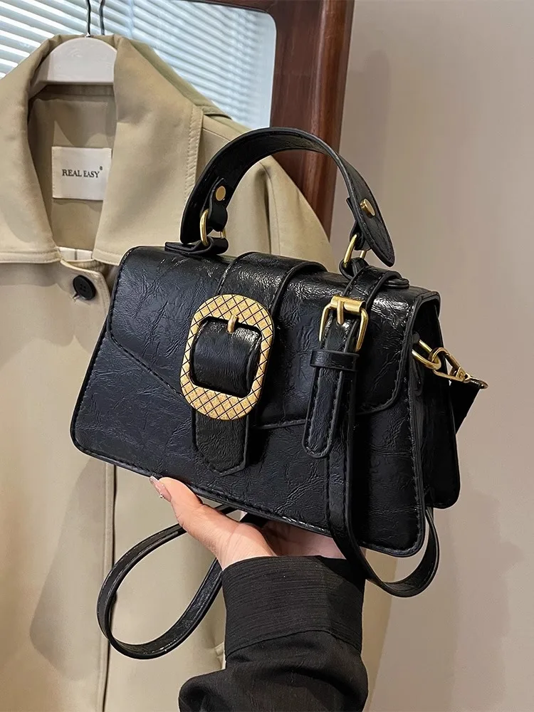 Popular Bag Women 2024 New Spring High-grade Texture Commuting Handbag Shoulder Crossbody Retro Small Square Bag Solid Color