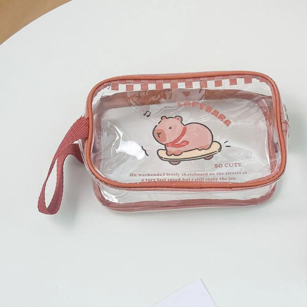 New Transparent Capybara Pen Bag Double-laye Large Capacity Stationery Storage Bag Waterproof Document Bags