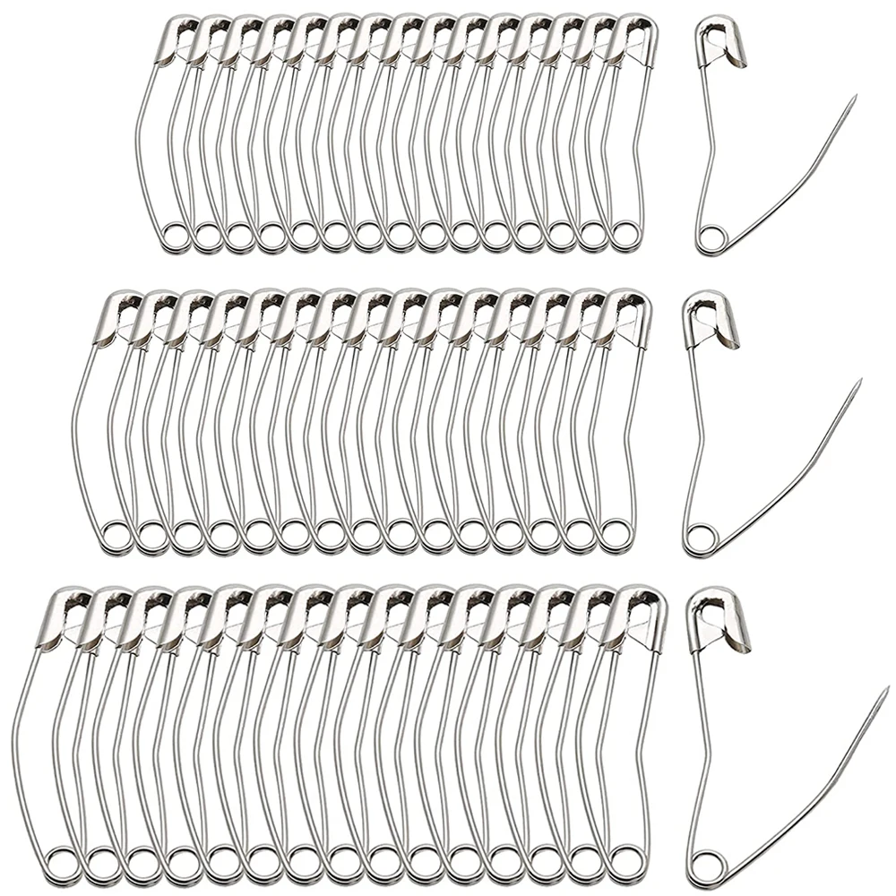 50Pcs Curved Safety Pins 3 Sizes Silver Bent Safety Pins Nickel-Plated Steel Pins for Quilting Knitting Sewing Crafting Supplies