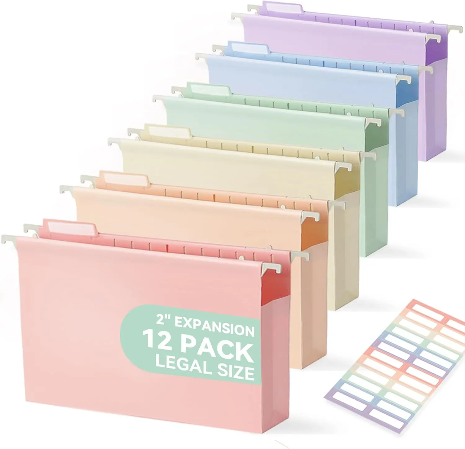

Plastic Extra Capacity Legal Size Hanging File Folders, 2" Pastel Expanding Pocket, Heavy Duty for Filing Cabinet, Insertable