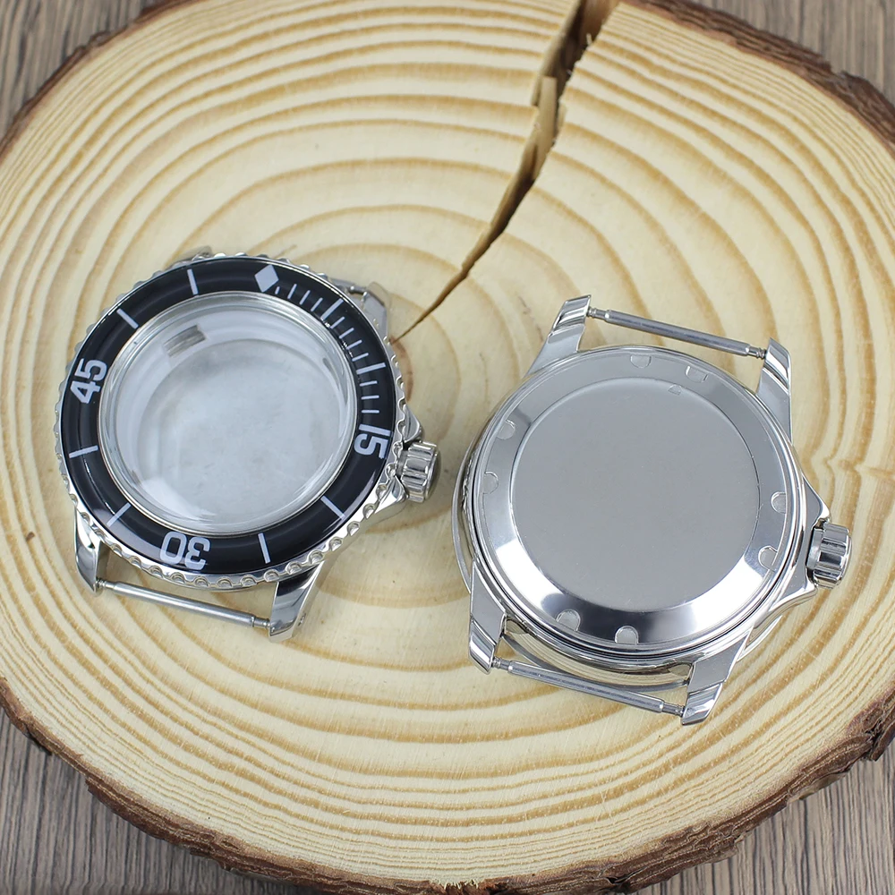 45 مللي متر الفولاذ المقاوم للصدأ NH35 ساعة حافظة 100 متر مقاوم للماء إطار أحادي الاتجاه ل 50 FATHOMS NH34 NH35 NH36 NH38 ساعة اكسسوارات