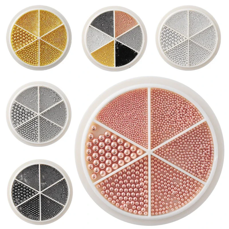 Set di perline metalliche miste 6 in 1 per la decorazione di nail art, perline di caviale per unghie 0,8-1,5 mm gioielli di design 3D