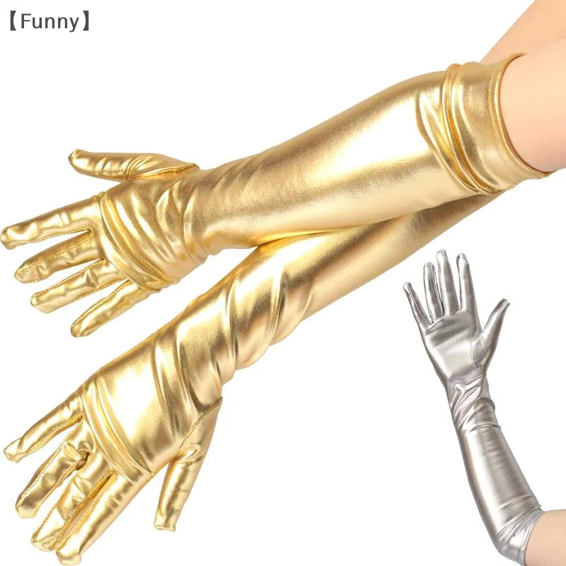 [مضحك] طويل براءات الاختراع والجلود تأثيري القوطية نمط ملهى ليلي أداء قفازات هالوين زي اكسسوارات قفازات ضيقة مثير