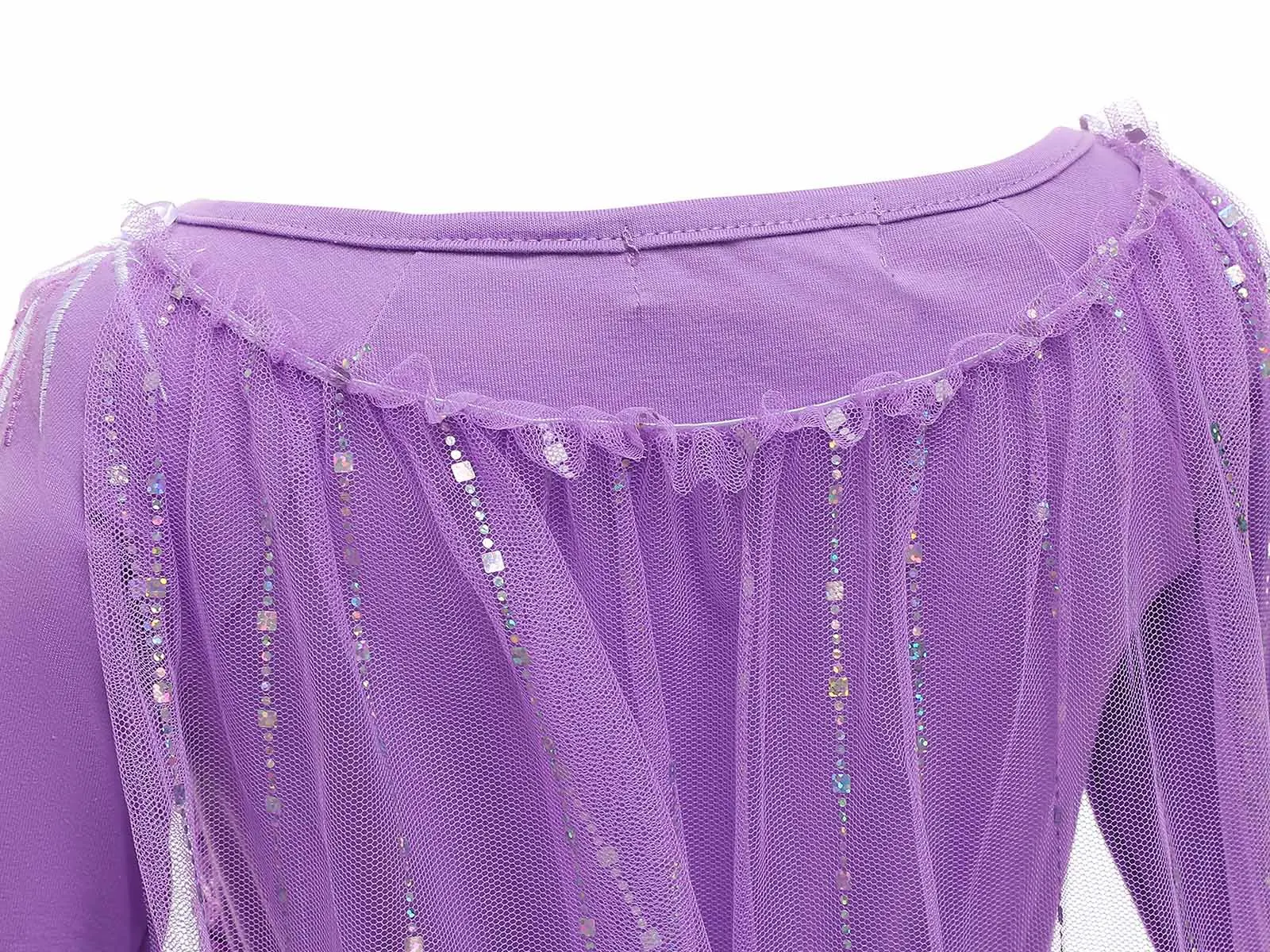 Mädchen Schneekönigin Lila Kleid Pailletten Langarm Farbverlauf Tüll Schleppkleid Kinder Elsa Kostüm für Geburtstag Halloween – Detail 10