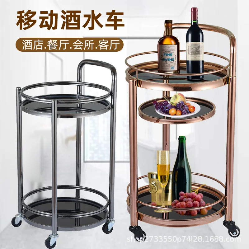 Hotel stainless steel European-style simple beverage cart, KTV restaurant cake and tea hand-pushed service cart, 4S shop dessert