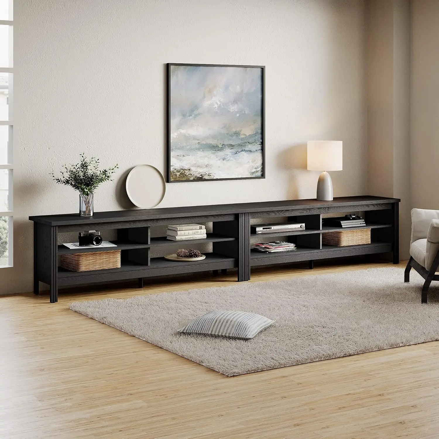 Black TV Stand Entertainment Center Console Table with 8 Cubby Storage for Living Room Bedroom 100 80 85 90 Inch, Customized