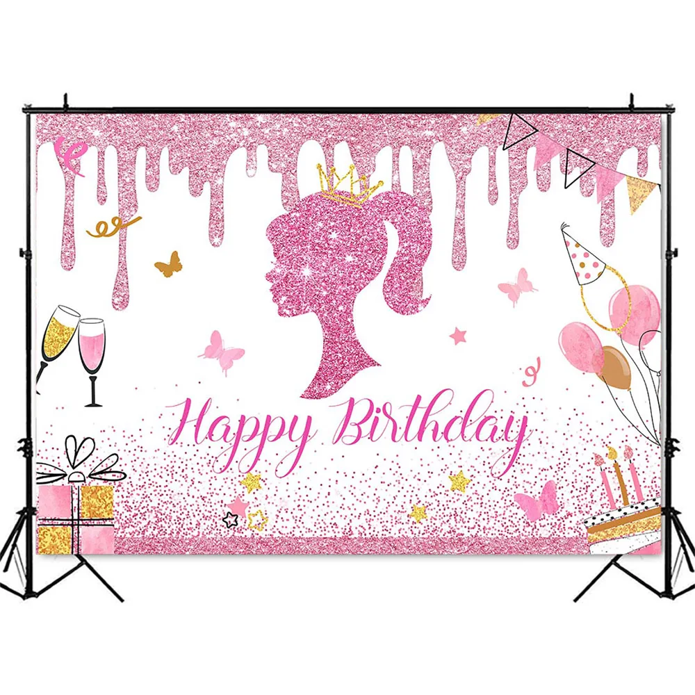Girls Party Decoration Supplies Photography Backdrop Birthday Theme Photo Background Cake Table Decoration Banner Props
