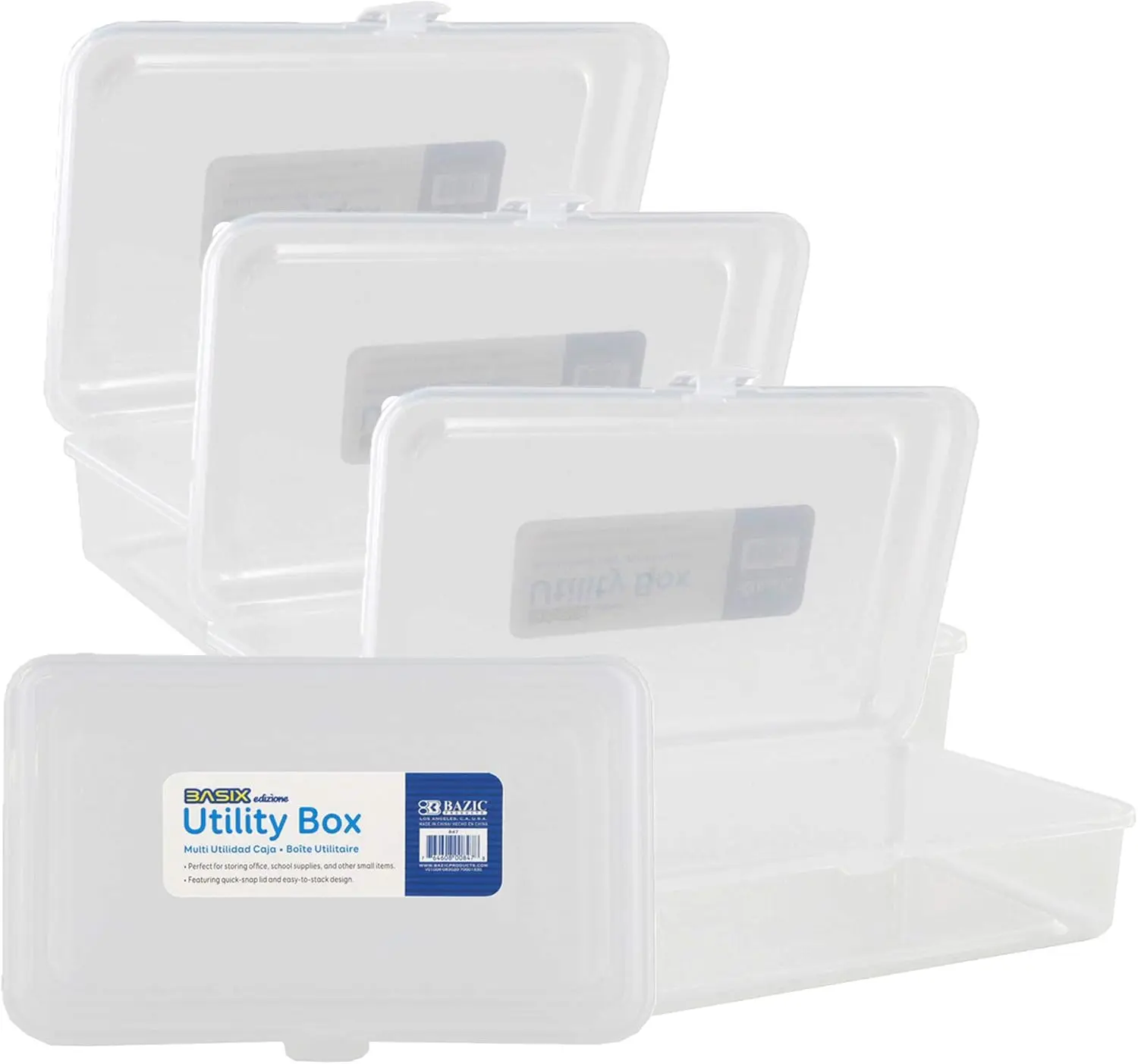 

Clear Plastic Pencil Box with Snap Latch for School and Office Storage