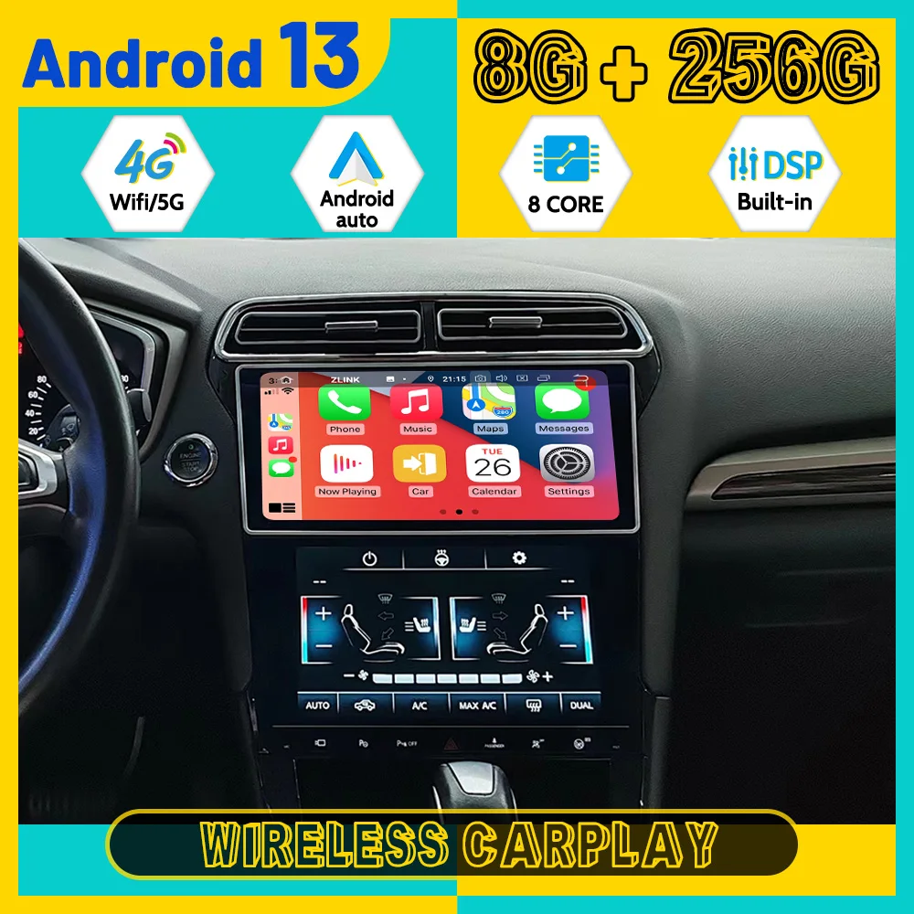 10.33''+9'' Navigasi 8 inti Carplay Untuk Ford Mondeo 2014-2019 Pemutar Multimedia Android13 Auto GPS Navi Nirkabel Head