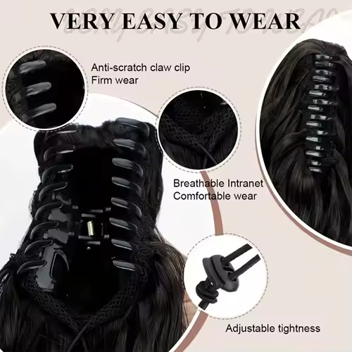 Synthetic Claw Long Wavy Ponytail Extension Black Brown 18-30" Curly Pony Tail Clip in Hair Extensions Fluffy Natural Looking - Image 5