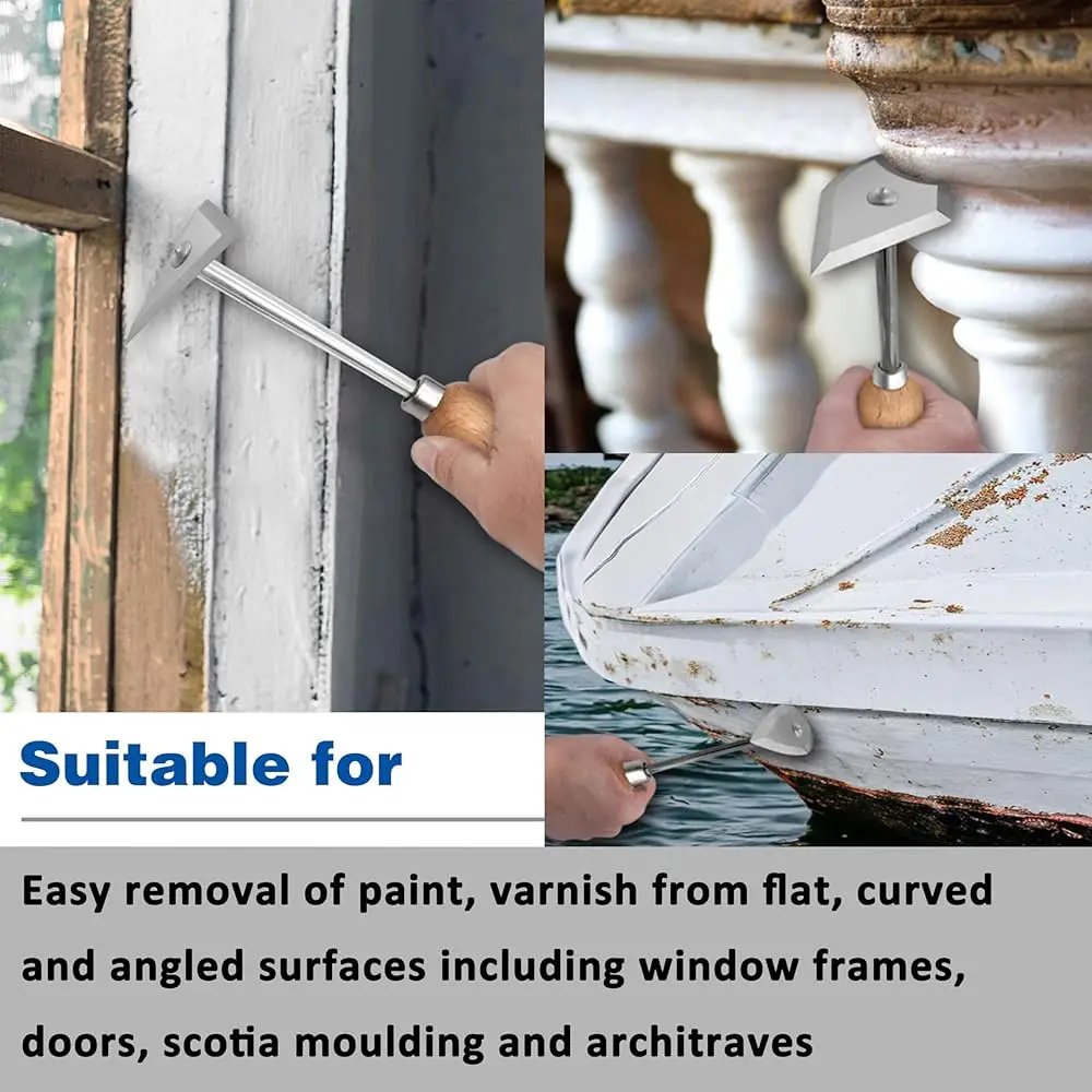 Tools 3Pc. Stainl Steel Shave Hook Scraper Set With Wooden Handle, 8-3/4"" Length, Made In Taiwan