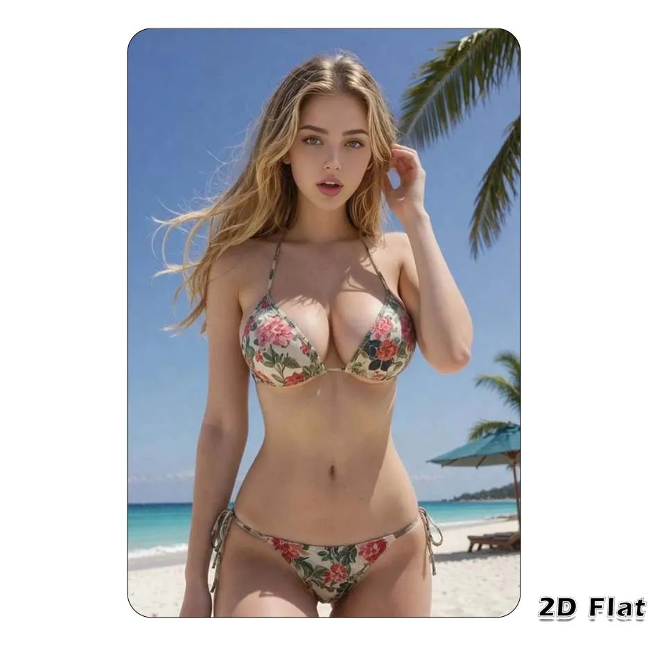 Vintage 2D Metal Tin Sign - Elegant Blonde in Floral Bikini on Beach Wall Decor, Ideal Gift for Room, Home, Bar, Garage 2026