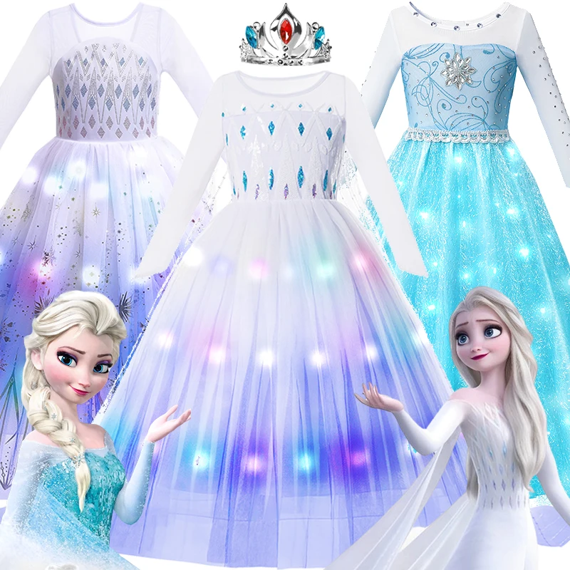 

Disney Frozen Princess LED Light Up Dress Baby Girls Elsa Anna Cosplay Costume Purim Carnival Birthday Party Clothing 2-10 Years