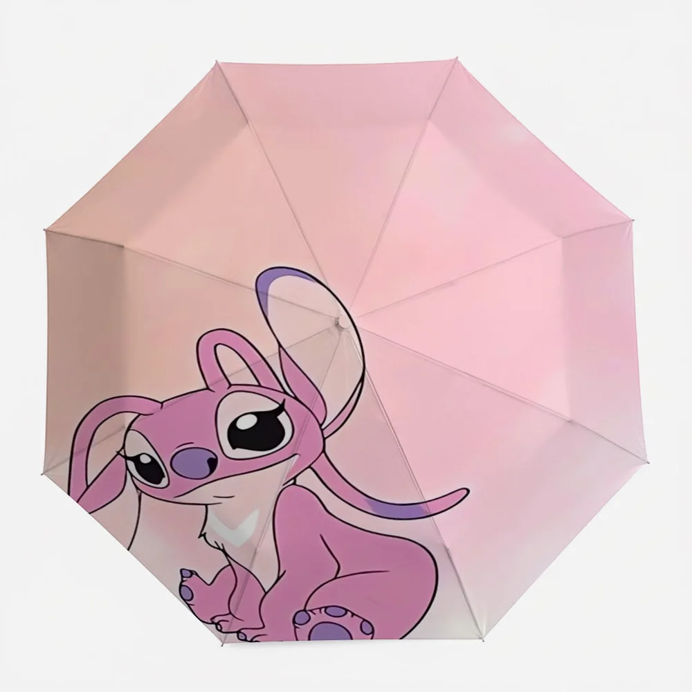 

Автоматический складной зонт Disney Lilo & Stitch Angel с розовым художественным принтом, портативный водонепроницаемый ветрозащитный дорожный зонт для детей и взрослых