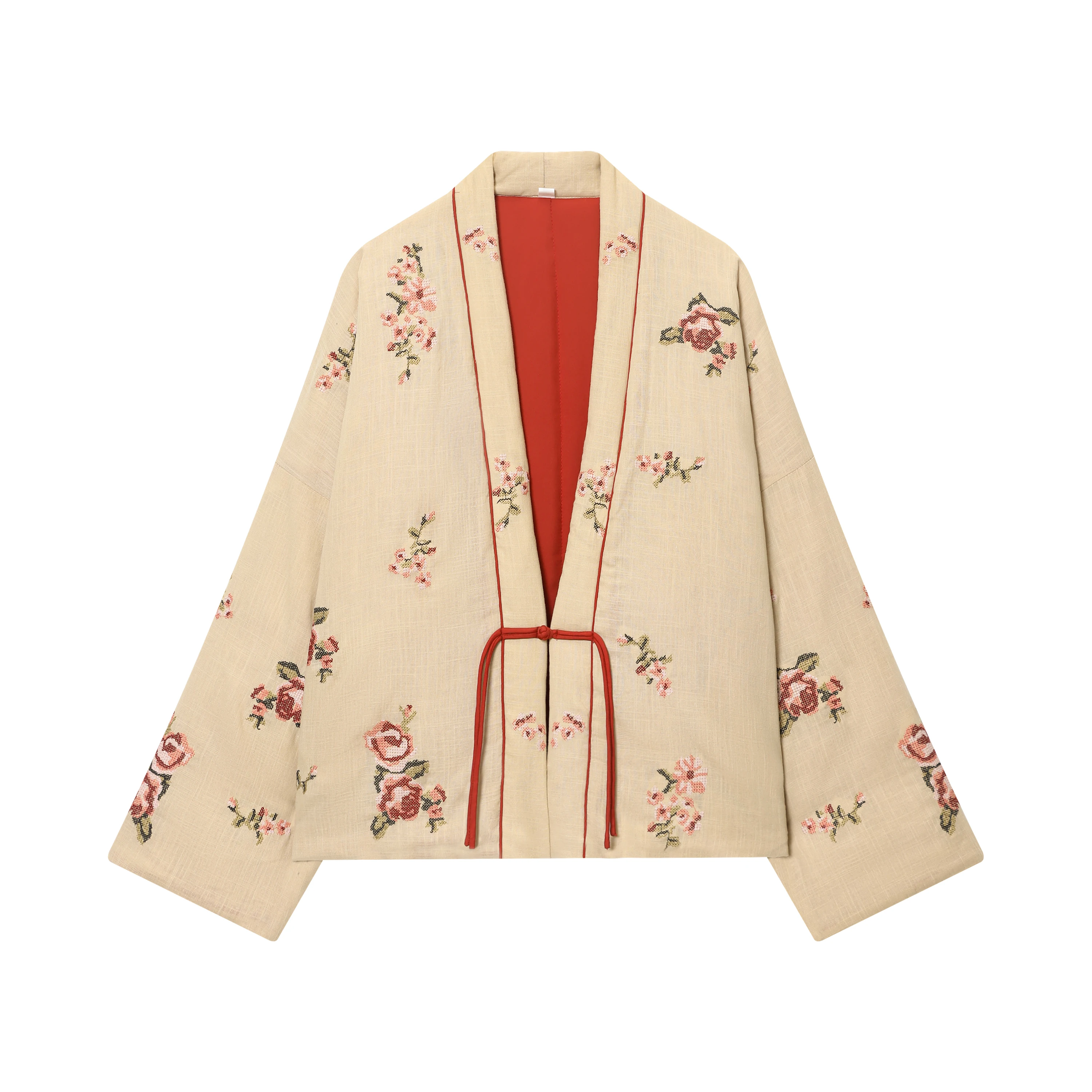 

Winter Women's Fashion Flower Cotton Padded Coats V-Neck Long Sleeve Loose Jacket Vintage Female Outerwear Chic Tops